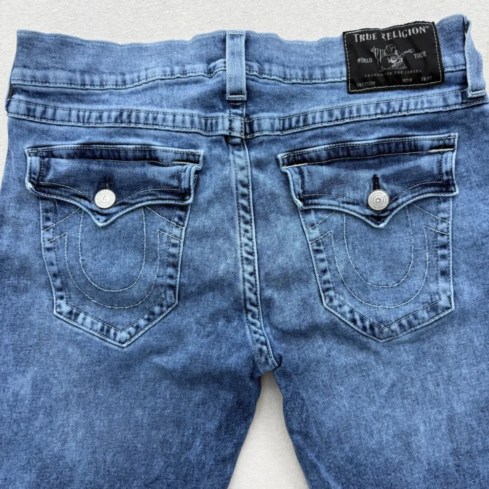 True Religion Rocco Relaxed Skinny Mens Size 36‎ Jeans Blue Acid Wash Pockets
